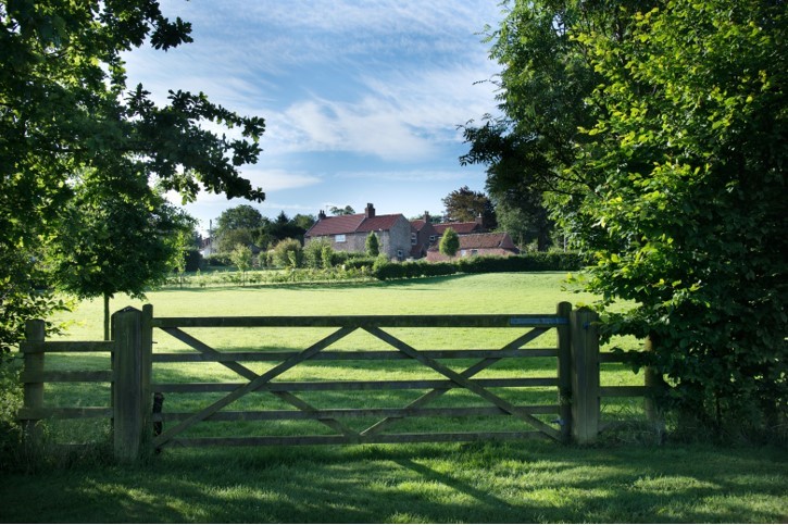 Village view across pub field